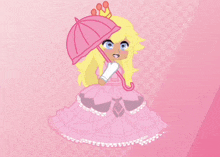 a girl in a pink dress is holding an umbrella