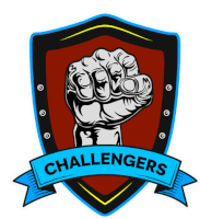 a shield with a fist in it and the word challengers on it