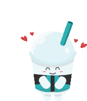 a cartoon illustration of a cup of milkshake with a straw and hearts around it