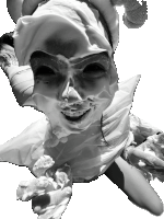 a black and white photo of a woman 's face covered in soap