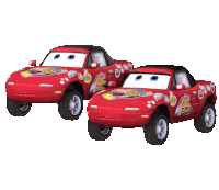 a pair of red cars with the number 95 on the side