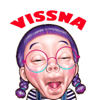 a cartoon of a girl with glasses and the name vissna on the top