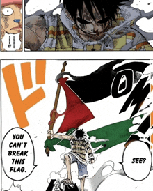 a man holding a flag with the words " you can 't break this flag " above him