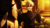 a man with white hair and sunglasses is smiling and making a funny face