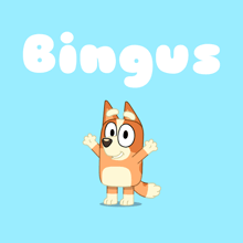a cartoon dog is standing in front of the word bingus
