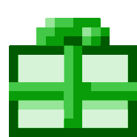 a pixel art of a green gift box with a green ribbon .