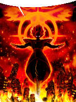 a cartoon character with red hair is standing in front of a circle of fire