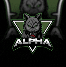 a logo with a wolf and the word alpha