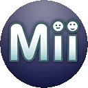 a purple circle with the word mii and smiley faces on it