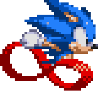 a pixel art drawing of sonic the hedgehog flying through the air