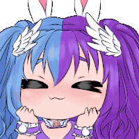 a drawing of a girl with purple and blue hair and white wings