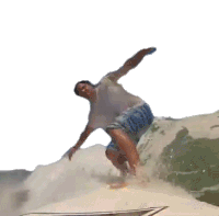 a man is riding a wave on a surfboard with his arms outstretched