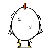 a cartoon drawing of a chicken with a red beak and a angry face .