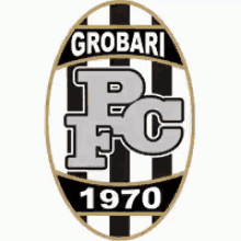 the logo for grobari fc is black and white with a gold border .