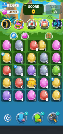 a screenshot of a game with eggs and a score of level 2