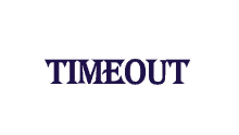 a logo for timeout is shown in purple on a white background