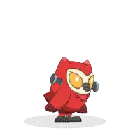 a red owl is holding a pair of dumbbells in its paws