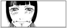 a black and white drawing of a girl with a piercing in her lip