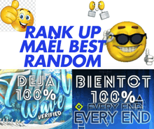 a smiley face giving a thumbs up with the words rank up mael best random