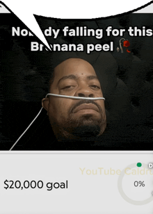 a picture of a man with a speech bubble that says ' nobody falling for this branana peel '