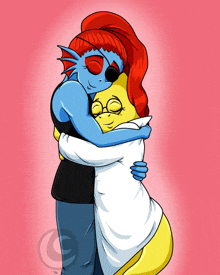 a drawing of two cartoon characters hugging each other with a copyright watermark in the lower right corner