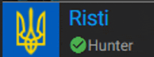 a blue and yellow logo with the words  risti hunter