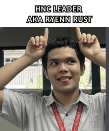 hnc leader aka ryenn rust makes a funny face with his tongue sticking out