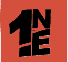 a red background with a black number 1 and the letter e