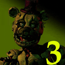 a poster for five nights at freddy 's 3 with a teddy bear wearing a top hat