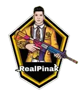 a man in a suit and tie is holding a purple gun with the name realpinak below him