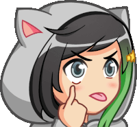 a cartoon drawing of a girl with a cat ear hood and green hair