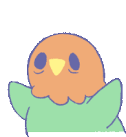 a cartoon drawing of a bird with a green sweater on