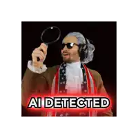 a man holding a magnifying glass with the word ai detected behind him