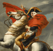 a painting of a man on a horse with a red cape