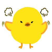 a yellow chicken with smoke coming out of its ears