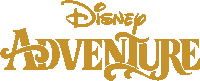 a logo for disney adventure is shown in gold on a white background