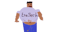 a drawing of a man wearing a t-shirt that says ete sech