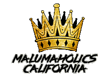 a logo for malumaholics california with a crown on it