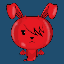 a cartoon drawing of a red bunny rabbit with horns and wings