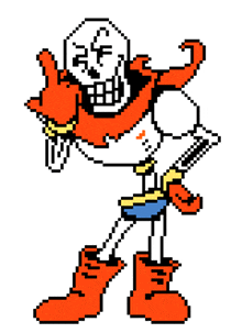 a pixel art drawing of papyrus from undertale giving a thumbs up