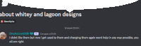 a screenshot of a discord conversation about whitey and lagoon designs