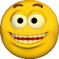 a yellow cartoon smiley face with big eyes and a big smile .