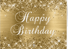 a gold background with white writing that says happy birthday