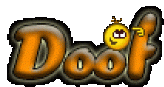 a pixel art of the word doof with a smiley face .