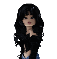 a doll with black hair and a snowflake on her hair