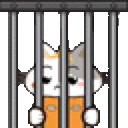 a pixel art of a cat in a jail cell behind bars .