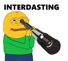 a cartoon character is looking through a telescope with the words " interdassing " behind him