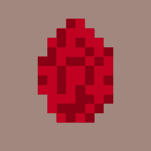 a pixel art drawing of a red object on a brown background