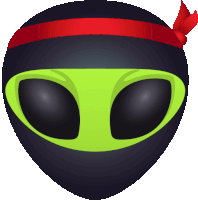 a green alien wearing a black headband with a red stripe on it