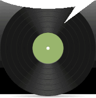 a record with a green label and a speech bubble